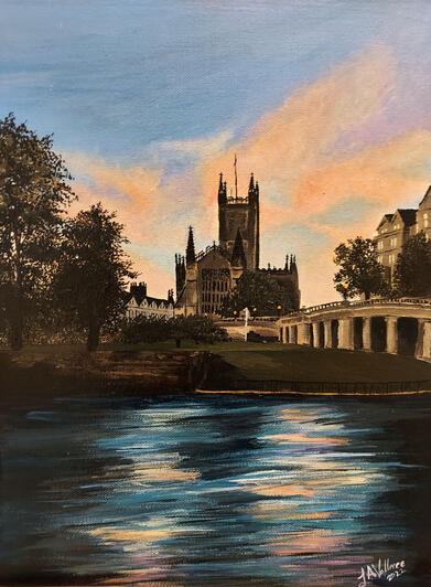 bath abbey at sunset | acrylic on canvas - private commission - (2022)