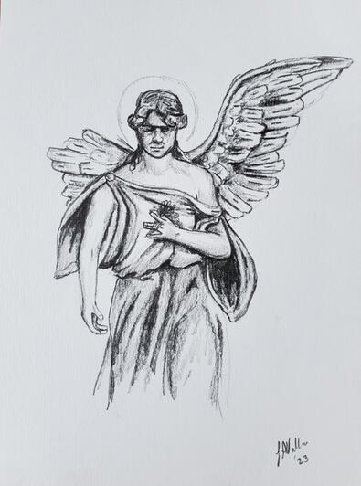 Angel Statue - sketch | charcoal pencil on paper - (2023)